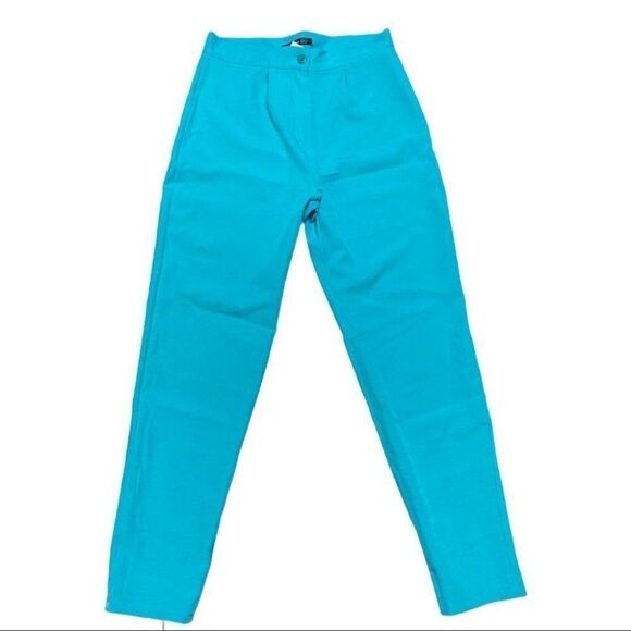 Tall Tailored Teal Ankle Pants Bright Bold Work Colored Fall Layer - Picture 3 of 9